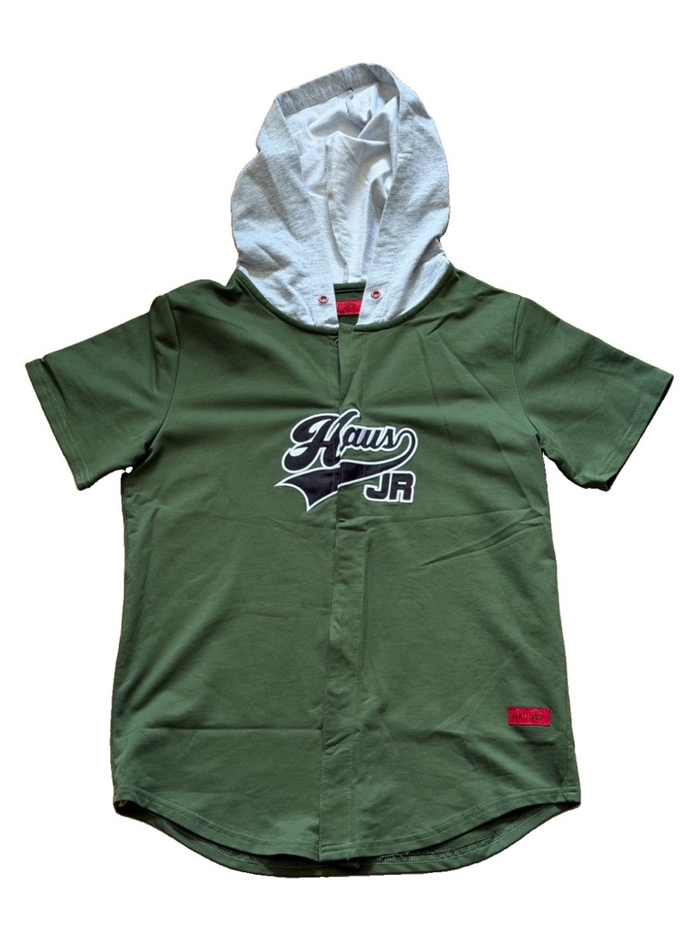 Kids Olive & White Hooded Tee baseball jersey with hood